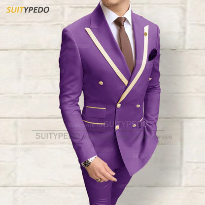 Fashion Men Red Suit Sets Wedding Party Custom Groomsman Elegant Outfits Birthday Banquet Male Stylish Blazer Pants 2 Pieces