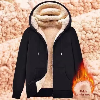 Lamb Velvet Hooded Sweatshirt Unisex Thickened Warm Loose Cardigan Outerwear for Autumn And Winter Polyester Fiber Zipper Clo...