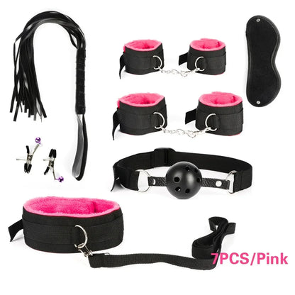 Sex Products Erotic Toys for Adults BDSM Sex Bondage Set Handcuffs Nipple Clamps Gag Whip Rope Sex Toys For Couples