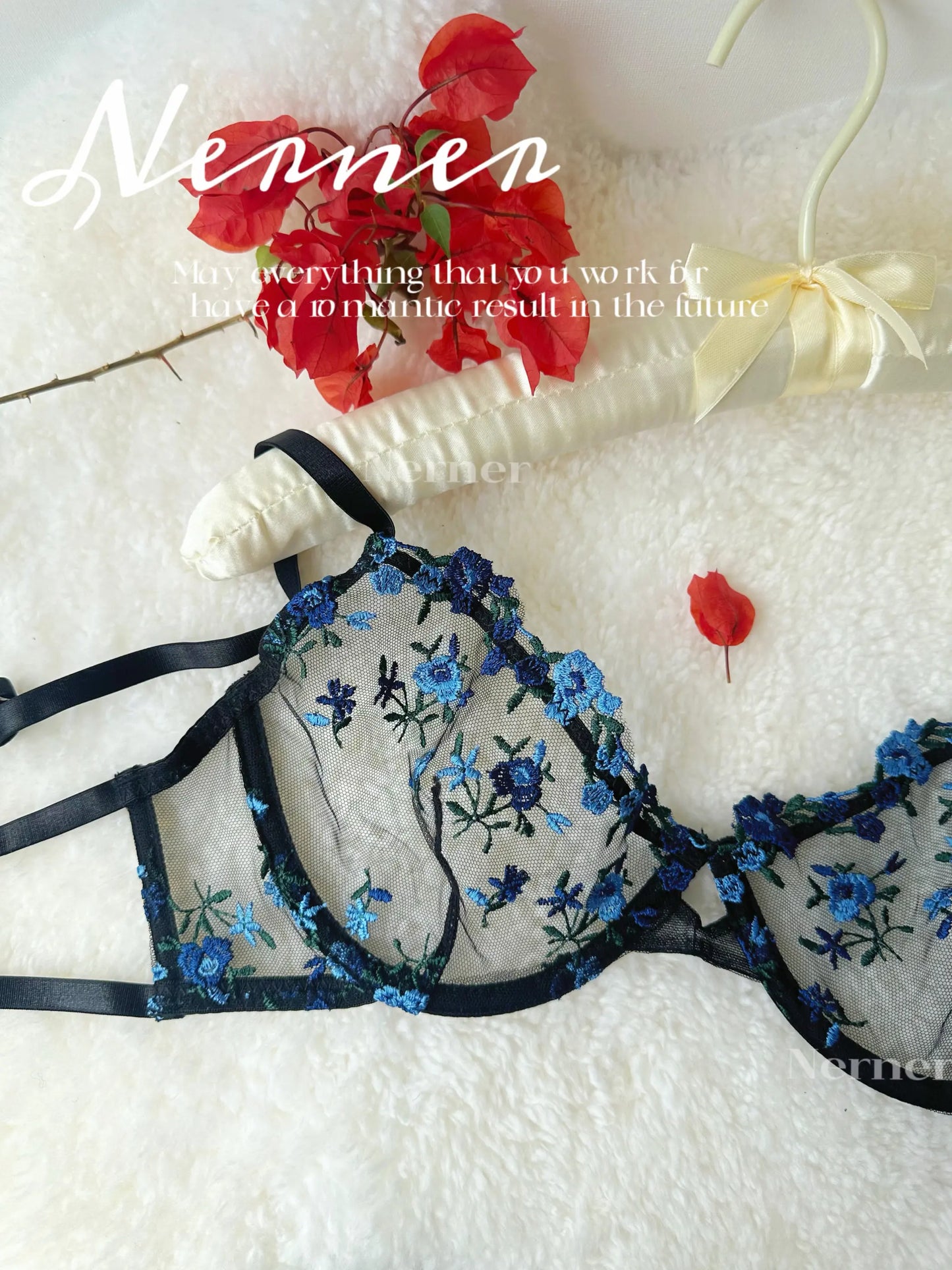 Sexy Floral Embroidery Mesh Bra Set Sweet Sheer Lace Lingerie Soft Comfort Breathable Underwear Suit Party Dating Daily Wear Bra
