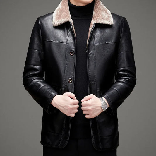 Haining genuine leather down jacket men's sheepskin jacket coat middle-aged lapel thickened plus enlarged leather jacket