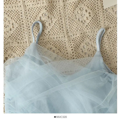 Sexy Mesh Splice Crop Top Backless Design Pure Color Strap Vest for Women Trendy Slimming Short Style Summer Fashion