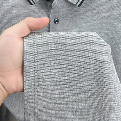 Men's 100% Cotton Long-Sleeve Polo Shirt - Light Purple Soft Knit  Breathable Business Casual Hexagon Pique Texture