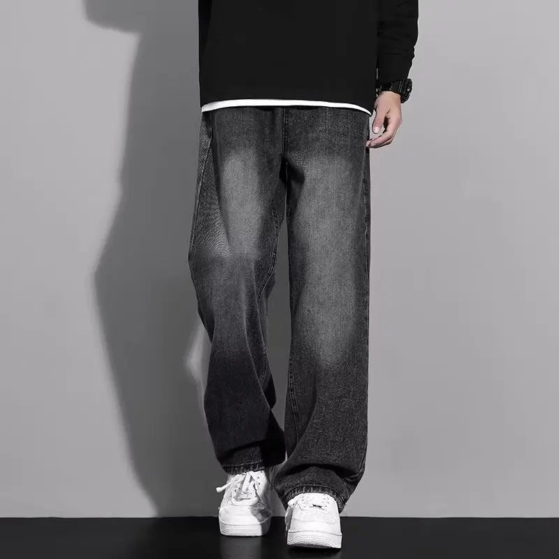 Men's Loose Straight Leg Jeans Washed Vintage Baggy Denim Pants 2026