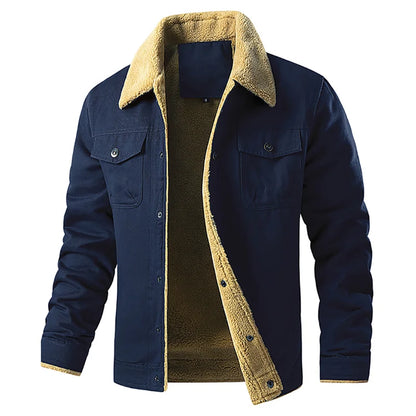 Men's Jackets Winter Windproof Warm Faux Shearling Lined Warm Coat Black Buttoned Parka Pockets Casual High Quality Tops US Size
