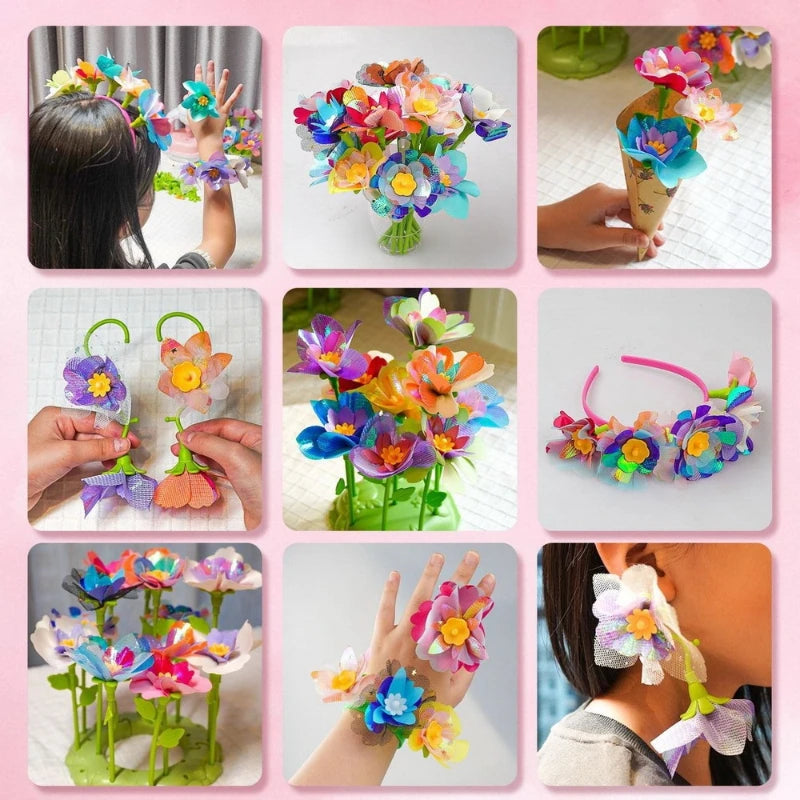 Fabric Flower Bouquets Toys DIY Craft Kits Toys for Kids Handmade Build Flower Bouquet Kids-Flowers Toy Christmas Birthday Gift