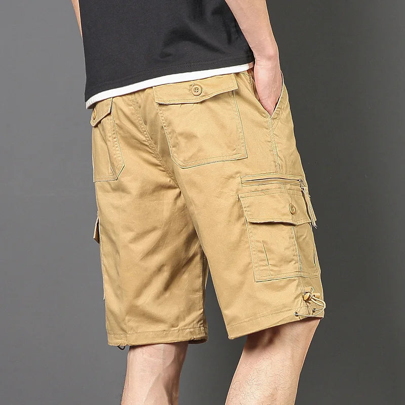 Men's Work Shorts Summer Lightweight with Drawstring Waist Multiple Pockets Loose Fit Casual 5-Inch High Street American Style