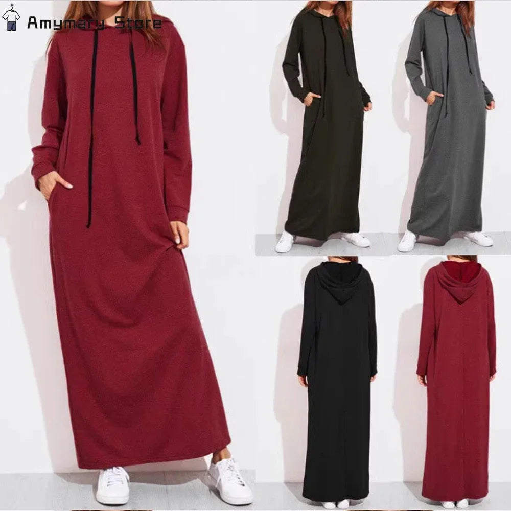 New Women's Sweater Dress Long Hooded Long Sleeve Pocket Elegant Dress Casual Sports Pullover Long Skirt Everyday Wear S-2XL
