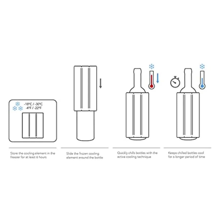 Wine Cooler Hexo Graphite Modern Active Wine Bottle Chiller with Removable Cooling Sleeve Geometric Design Reusable, Ice-Free C