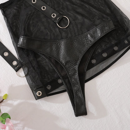 2025 Sexy Hottie Bra Set Punk Style Studded Party Fashion Club Rave Costume Erotic Lingerie Wrap Skirt four-piece Set