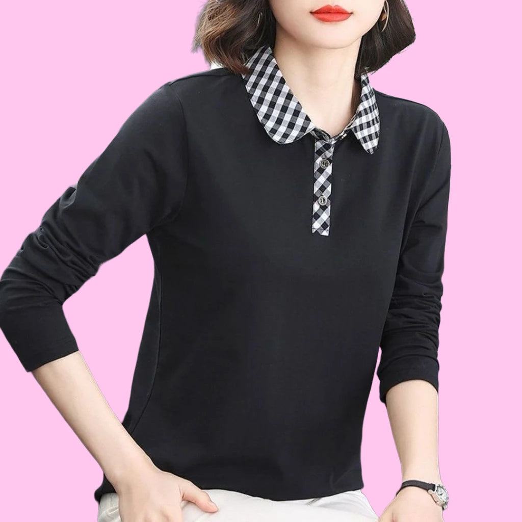 Elegant Long Sleeve  Neck Shirt for Middle-Aged Women Fashionable Age-Defying Mommy Style Spring Autumn New Arrival