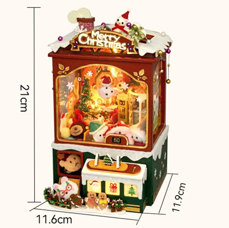 Christmas New Book Nook Miniature DIY Hut cabin Houses Bookstand Doll House Creative Puzzle Bookshelf Insert With Touch Cover
