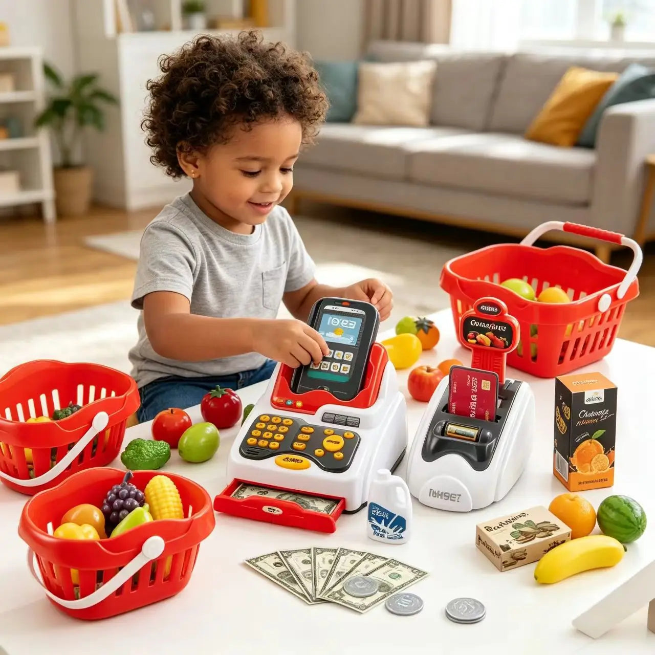 Simulation Electronic Cashier Register Toy Pretend Grocery Shopping Game With Light Sound For Boys Girls Age 3 To 8