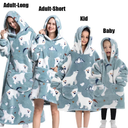 Halloween Family Matching Blanket Hoodies Women Cartoon Bear Dinosaur Sweatshirts Adult Oversized Warm Pullover Winter Clothes