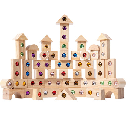 Kids Wooden DIY Blocks Sparkling Acrylic Toy Montessori Rainbow Gem Stacking Blocks Colorful Educational Wooden Creative Toys