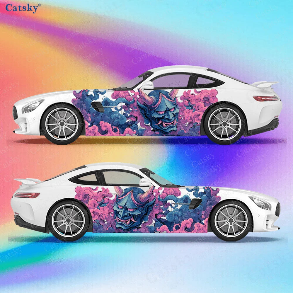 Blue Purple Prajna Mask Car Side Sticker Decoration,PVC Waterproof Scratch Resistant Decal, Car Protection,Auto Accessories Gift