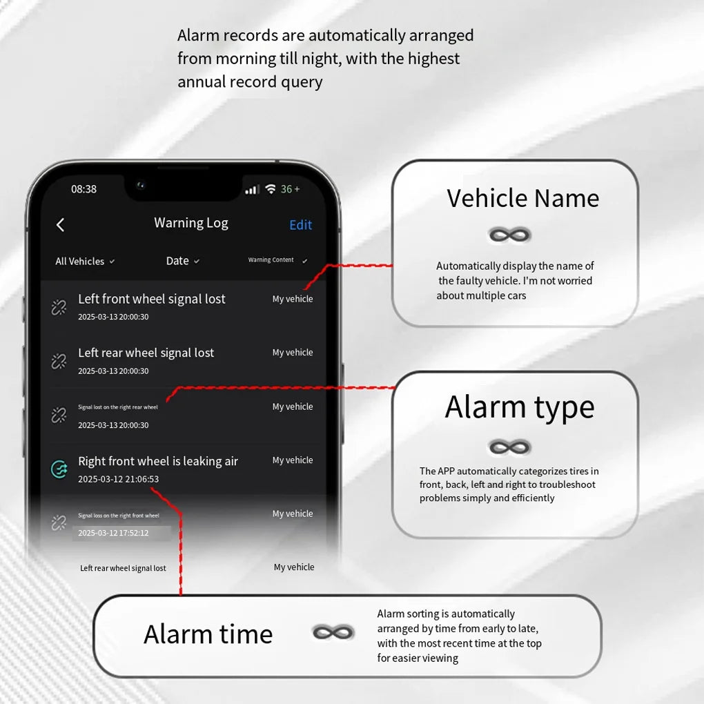 6PCS RV Truck Tire Pressure Monitoring System Bluetooth TPMS Mobile Phone APP Disp With 6 External Sensors For RV Truck External