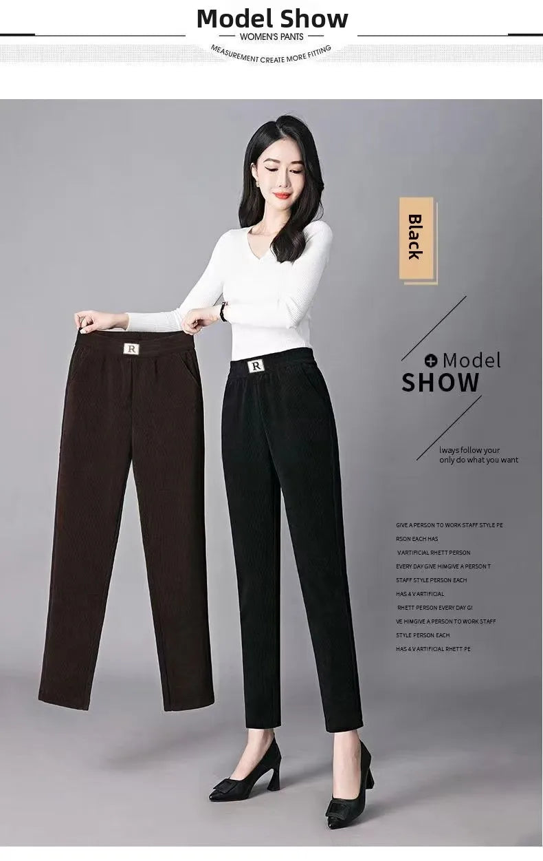 Autumn Winter Thickened Fleece Harlan Pants Women's Loose Casual Straight Leg Pants with Pockets Polyester Fiber Long Trousers