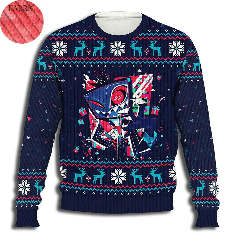 2026 Hot Hazbin Hotel Vox Print Ugly Sweater Y2K Winter Streetwear Pullover Men's and Women's Harajuku Style Fun Casual Top Gift