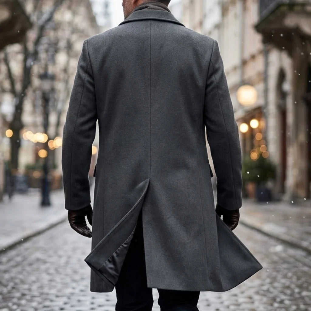 New Winter Men's Double-Breasted Trench Coat Mid-Length Knee Warm Windproof Multi-Pocket Casual Business Style Street Commuting