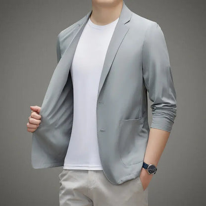 Men's Summer Thin Ice Silk Blazer Sunscreen Casual Jacket Lightweight Breathable Spring Summer Outerwear Single Suit Coat Top