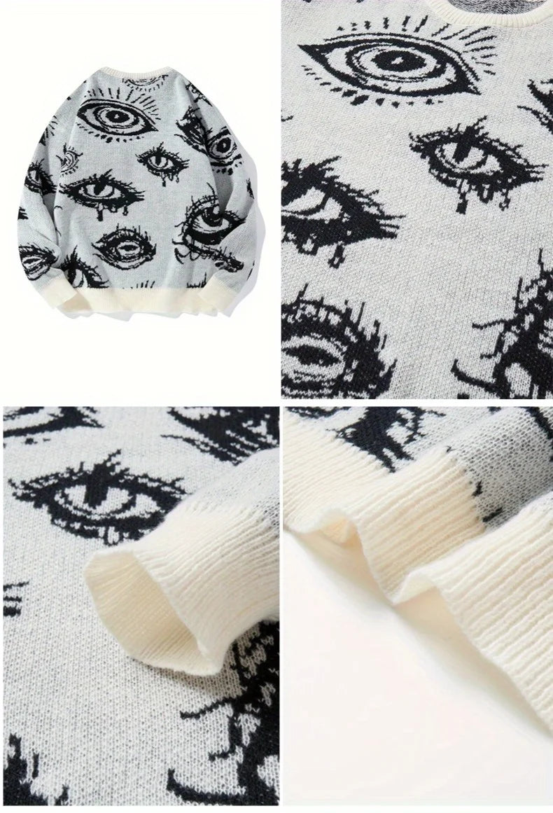 Fall/Winter Men's Jacquard Knit Sweater with Long Sleeves Anti-loose Thread Sweater Fashion Casual Homewear Pullover Trendy Patt