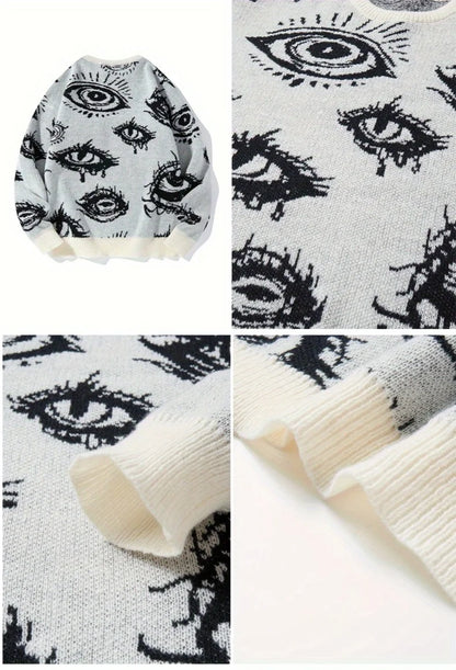Fall/Winter Men's Jacquard Knit Sweater with Long Sleeves Anti-loose Thread Sweater Fashion Casual Homewear Pullover Trendy Patt