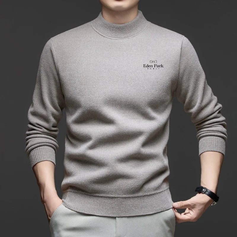 High Quality Autumn Winter New Men's Round Neck Knitted Sweater Velvet Warm and Comfortable Pullover Fashionable Embroidered Top