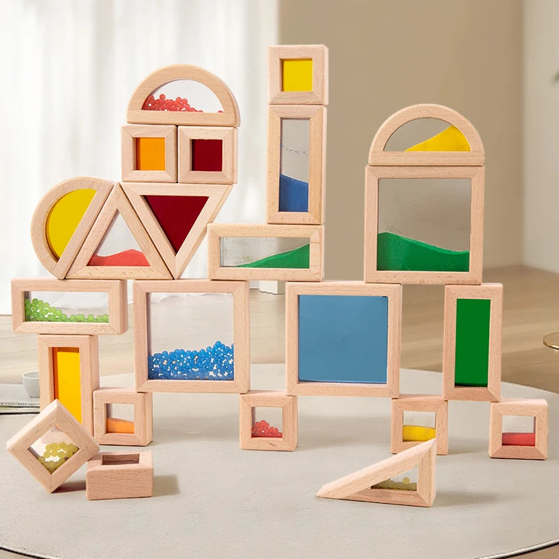Sensory Wooden Block Set Acrylic Rainbow Building Toy Suitable For Children's STEM Learning Gift Rainbow Stacking Block Game