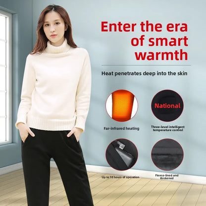 Smart USB Heated  Pants Large Size Men Women Casual Long Trousers Black Tech Heating Thermal Cotton Pants for Leisure