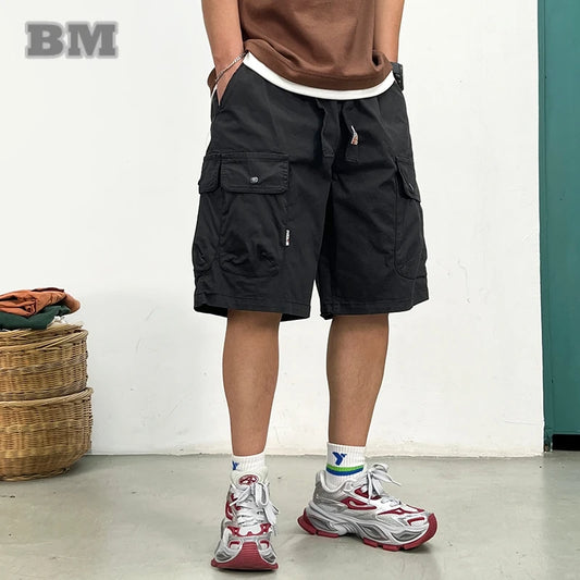 American Vintage Cargo Shorts For Men Summer High Street Baggy 5Inch Outdoor Multi Pocket Loose Fit Casual Heavy Duty Workwear