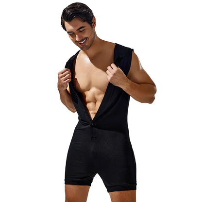 Men's shapewear, jumpsuit, home wear, high elasticity, comfortable jumpsuit, solid color casual sleeveless vest with hat
