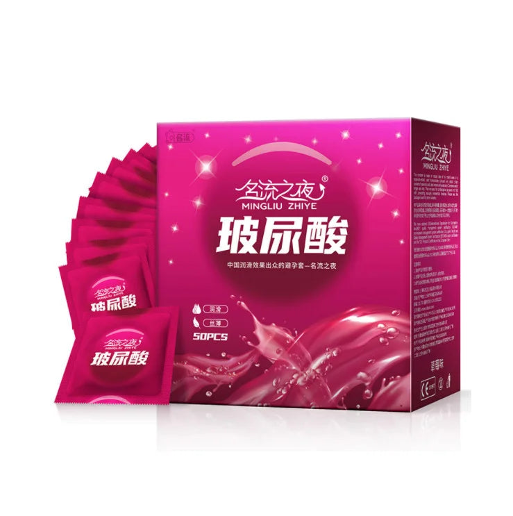 Hyaluronic Acid Condoms 52mm 100/50pcs Men Couples Glossy Ultra Thin Penis Sleeves Sex Toys Safer Condoms Sexshop Products