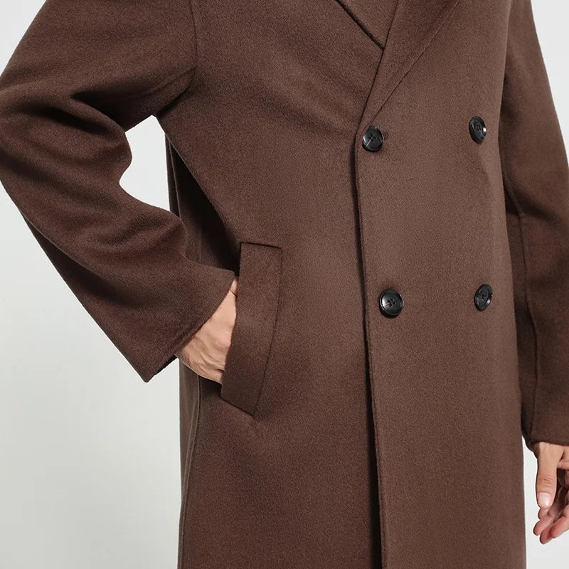 Autumn Winter New Over The Knee Double-sided Wool Coat 100% Wool Coat Men's Korean Suit Collar Wide Loose Wool Coat Light Luxury