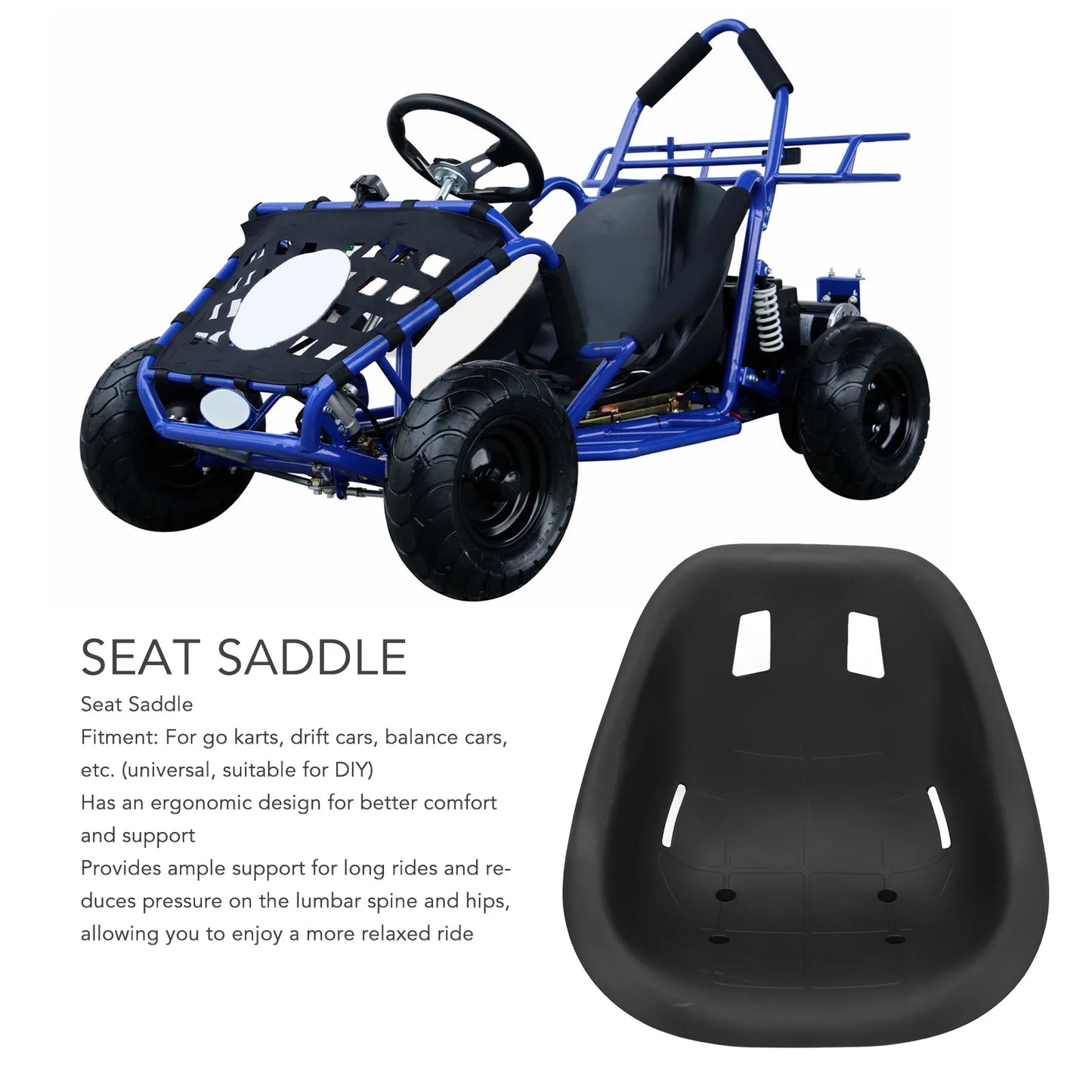 Ergonomic Seat Backrest Saddle ABS Heavy Duty Shockproof Comfortable Universal Fit for Go Kart Drift Balance Bike Modification