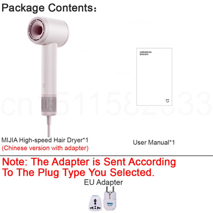 New MIJIA High-Speed Hair Dryer,110000rpm,62m/s Powerful airflow,8 Airflow Mode,347g 4 Color,CN Version With Adapter 220V
