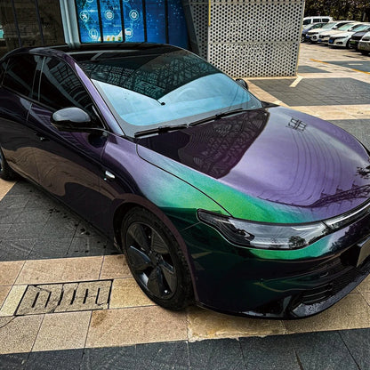 Car Wrap Vinyl Film Glossy PET Diamond Purple&Green PVC Car Engine Hood Decal Self Adhesive Motorcycle Auto Body Decoration Film