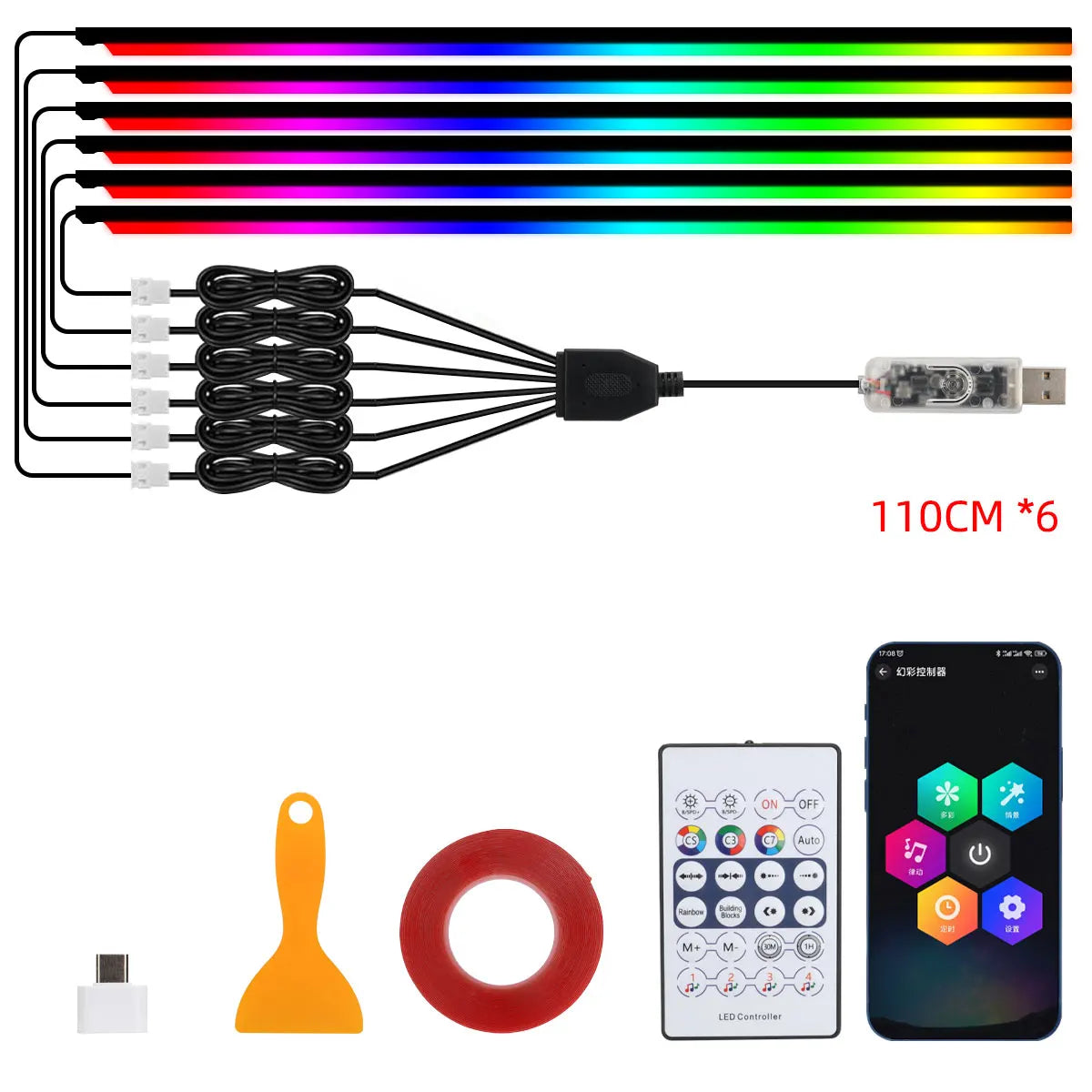 10 in 1 Car Interior Acrylic LED Ambient Lights For Tesla USB APP Remote Control RGB Symphony Atmosphere Lamp with Cigar Lighter