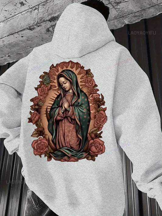 Men's Casual Hoodie with Virgin Mary Print Kangaroo Pocket Long Sleeve Pullover for Fall/Winter Autumn and Winter Keep Warm