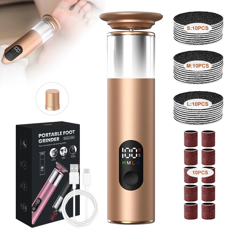 Gold 2 in 1 electric foot callus remover with 30pcs Sandpaper Discs, Aluminum Callus Remover for Feet Electric Care Tool