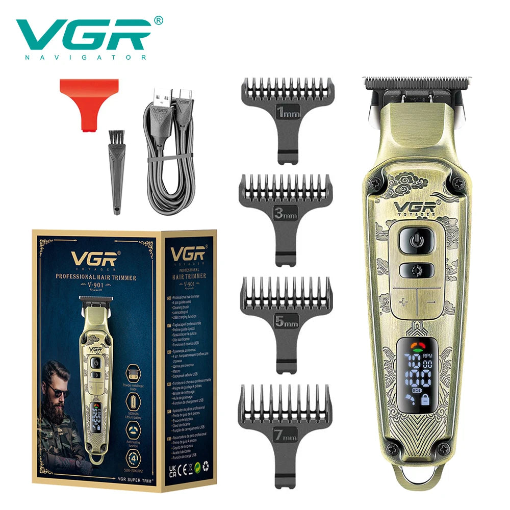 VGR professional high-end hair trimmer set, retro metal electric push shear, home LED intelligent digital hair clipper, shaver