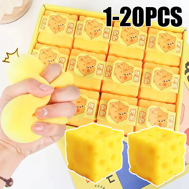 Yellow Cheese Squeeze Toy Soft Rubber Novelty Stress Ball Bouncing Play for Anxiety Relief Focus Training Fun Cheese Cube Design