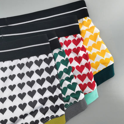 Seobean 4-Pack Men's Soft Comfortable Fashion Heart Boxer Briefs Lightweight Underwear for Daily Wear