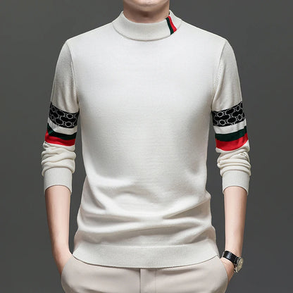 High End Big Brand Semi High Neck Sweater for Men with Thick Velvet and Autumn/winter Fashionable Warm Base Shirt for Men