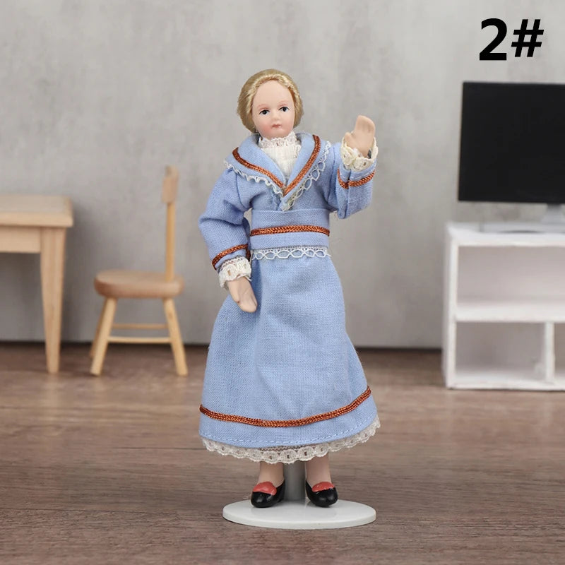 1/12 Dollhouse Miniature Porcelain Doll People Model Beautiful Youth Boy Girl Decor Doll House Toy