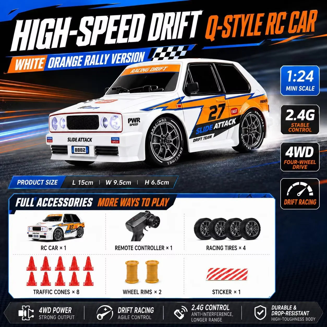 1/24 4WD RC Car 2.4G High Speed Drift Remote Control Car 20 Km/h With Led Light Radio Controlled GTR Racing Model Boy Toy Gift