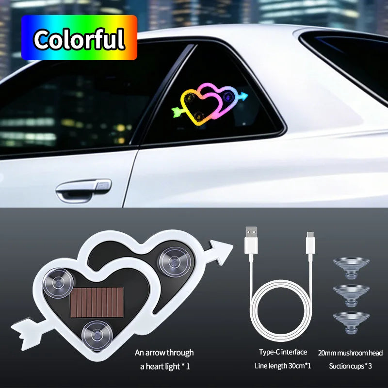 Car Neon Lights Ambient Lighting Interior Decoration Lights Wiring Free Solar Heart Lights Triangular Window Lights Modification