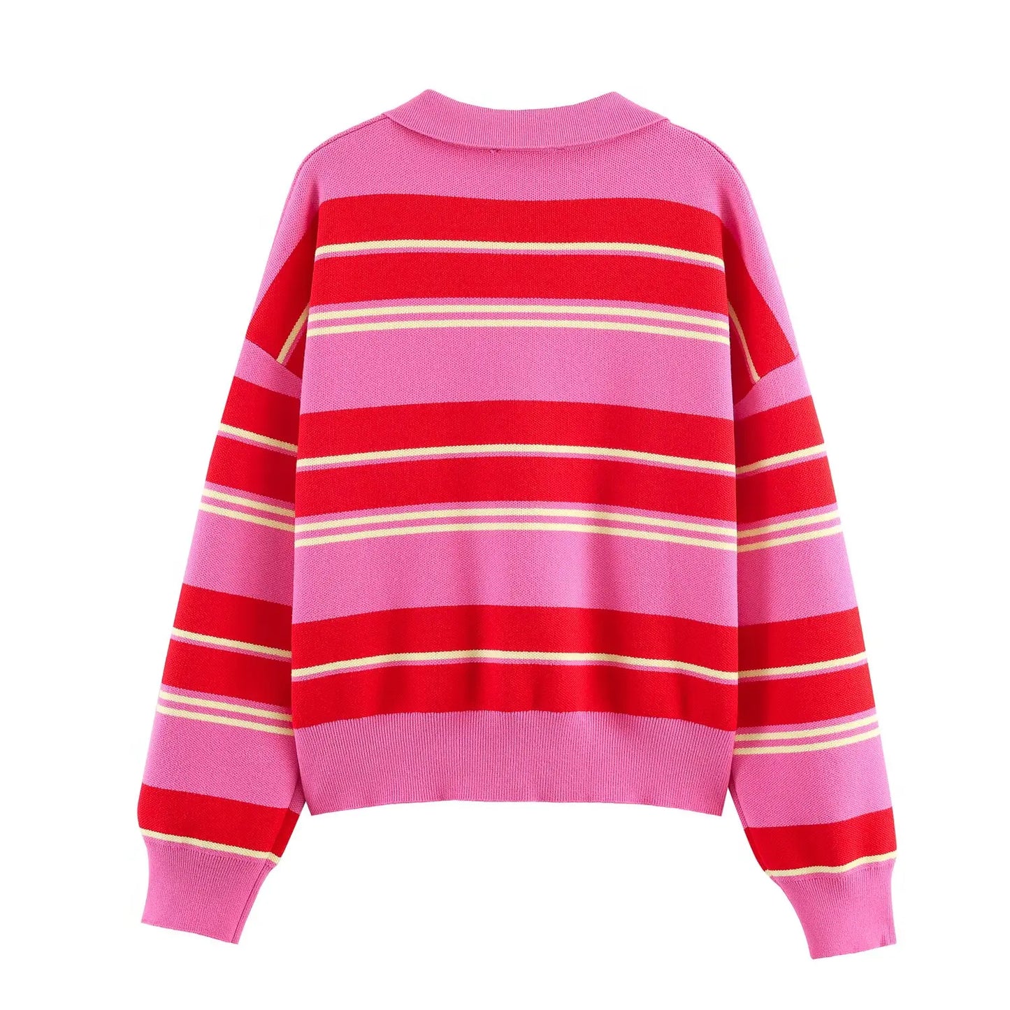 JNLEAOG Fashionable Striped Knitted  Shirt Women's Loose Fit Classic Pattern Long Sleeve Youthful Vitality Autumn New Arr...
