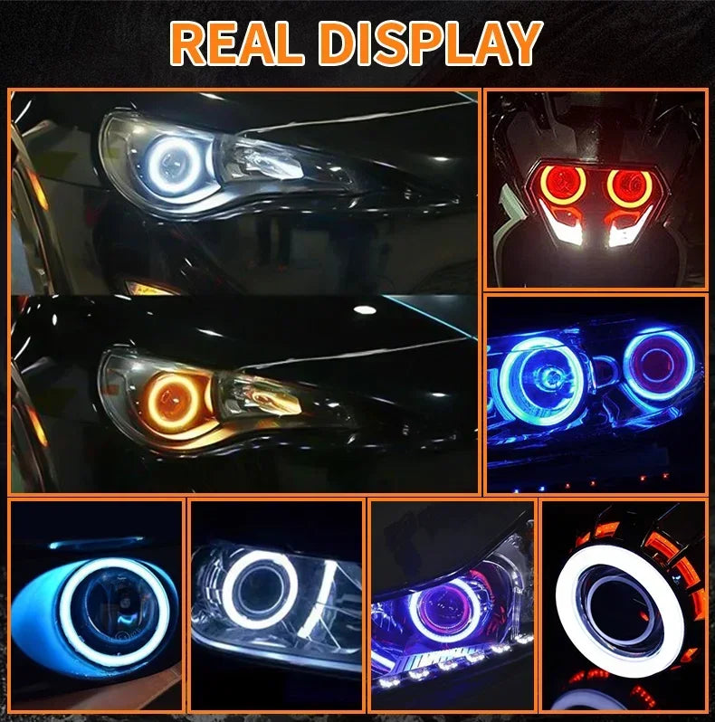 2PCS RGB Cotton LED Angel Eyes Halo Ring 60/70/80/90/95/100/110/120mm LED Headlight Lamp For Car Motorcycle DRL Eyes APP Control