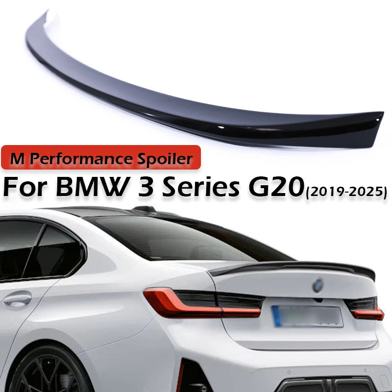 M Performance Style Rear Trunk Wing Spoiler For BMW 3 Series G20 Carbon Fiber Rear Bumper Lip MP  Refting 2020+ Gloss Black